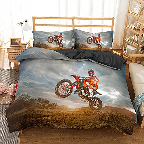 Funda Nordica Cama 150cm Competición De Motocross Juego de Ropa de Cama De Hipoalergénico - Fácil Cuidado Funda Edredón 240x220 + 2 Fundas de Almohada