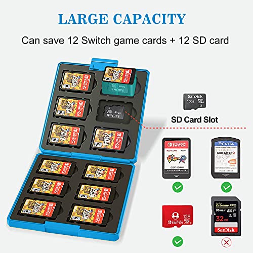 Funda para Juegos Nintendo Switch - 12 Ranuras para Almacenamiento de Tarjetas de Juego y 12 Ranuras para Tarjetas SD,Portátil y Delgado,Estuche para Nintendo Switch Lite NS Juego (Blue Badge)