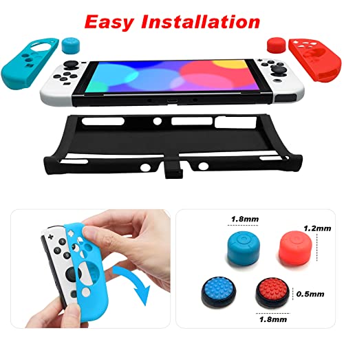 Funda Protectora Compatible con Switch OLED Modelo, 7 en 1 Cubierta de TPU Suave Separable y 4 Pcs Thumb Taps De Agarre, Protección Completa Silicona A Prueba de Golpes para El Switch OLED Console