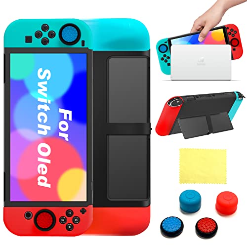 Funda Protectora Compatible con Switch OLED Modelo, 7 en 1 Cubierta de TPU Suave Separable y 4 Pcs Thumb Taps De Agarre, Protección Completa Silicona A Prueba de Golpes para El Switch OLED Console