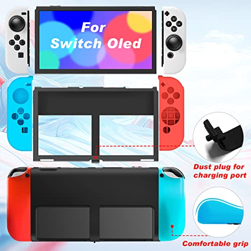 Funda Protectora Compatible con Switch OLED Modelo, 7 en 1 Cubierta de TPU Suave Separable y 4 Pcs Thumb Taps De Agarre, Protección Completa Silicona A Prueba de Golpes para El Switch OLED Console