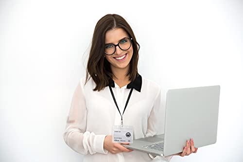 Funda protectora de plástico duro transparente con ranura para el pulgar para tarjetas de identificación, tarjetas de crédito, etc., con correa para el cuello de 360°, color negro