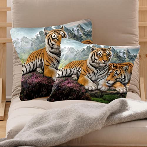 Fundas de Almohada de 20 x 20 Pulgadas,Bush Snow Mountain Tiger Fundas de Fundas de Almohada cuadradas para casa de Campo de Vacaciones