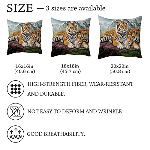 Fundas de Almohada de 20 x 20 Pulgadas,Bush Snow Mountain Tiger Fundas de Fundas de Almohada cuadradas para casa de Campo de Vacaciones