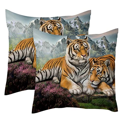 Fundas de Almohada de 20 x 20 Pulgadas,Bush Snow Mountain Tiger Fundas de Fundas de Almohada cuadradas para casa de Campo de Vacaciones