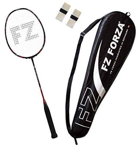 FZ Forza - Raqueta de bádminton Airflow 74 Lite - Raqueta de Grafito Completo Muy Ligera para un Gran Control - encordada - Rojo + Dos empuñaduras Gratis + una Bolsa de Raqueta