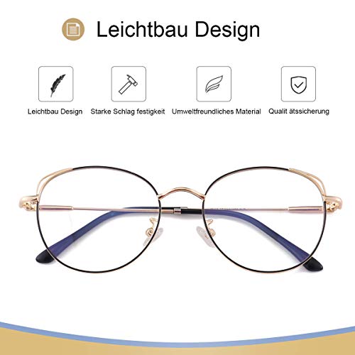 Gafas de Filtro de Luz Azul Gafas de Luz Anti Azul Gafas de Computadora Ojo de Gato Gafas Marco Metal Pc Gaming Filtro de Luz Azul Bloqueo de Rayos UV Gafas de Luz Azul Mujer Marco Dorado Negro