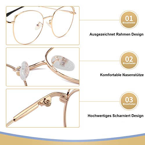 Gafas de Filtro de Luz Azul Gafas de Luz Anti Azul Gafas de Computadora Ojo de Gato Gafas Marco Metal Pc Gaming Filtro de Luz Azul Bloqueo de Rayos UV Gafas de Luz Azul Mujer Marco Dorado Negro