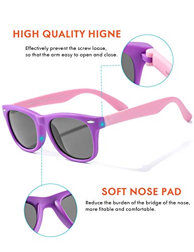 Gafas de Sol Polarizados para Edades de 2-8 Niños y Niñas Gafas de Sol Aviador Tonos de Protección UV (Morado/Rosa)
