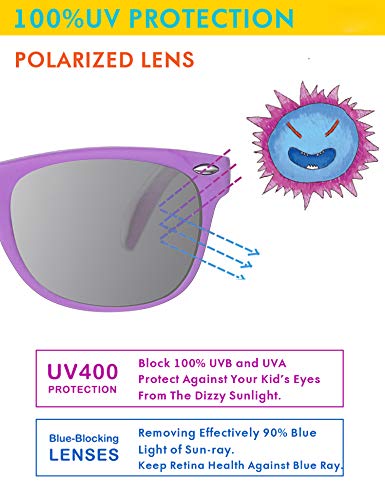 Gafas de Sol Polarizados para Edades de 2-8 Niños y Niñas Gafas de Sol Aviador Tonos de Protección UV (Morado/Rosa)