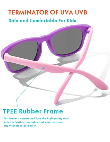 Gafas de Sol Polarizados para Edades de 2-8 Niños y Niñas Gafas de Sol Aviador Tonos de Protección UV (Morado/Rosa)