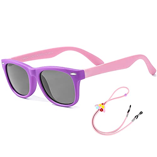 Gafas de Sol Polarizados para Edades de 2-8 Niños y Niñas Gafas de Sol Aviador Tonos de Protección UV (Morado/Rosa)