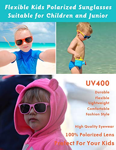 Gafas de Sol Polarizados para Edades de 2-8 Niños y Niñas Gafas de Sol Aviador Tonos de Protección UV (Morado/Rosa)