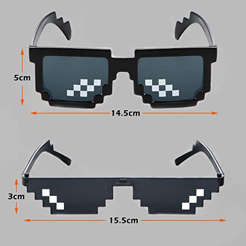 Gafas de Sol Thug Life,3 Pack Gafas Pixeladas Gafas de Mosaico Gafas de Sol MLG 8 Bit Style Gafas para hombres Mujeres Niños Niños Decoración de Fiesta Negro