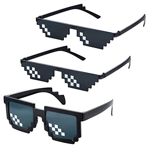 Gafas de Sol Thug Life,3 Pack Gafas Pixeladas Gafas de Mosaico Gafas de Sol MLG 8 Bit Style Gafas para hombres Mujeres Niños Niños Decoración de Fiesta Negro