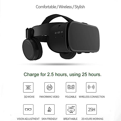 Gafas VR Auriculares Bluetooth VR para iphone / Samsung... Gafas de realidad virtual 3D con control remoto inalámbrico, Gafas VR para películas y juegos compatibles con Android / iOS (Negro)