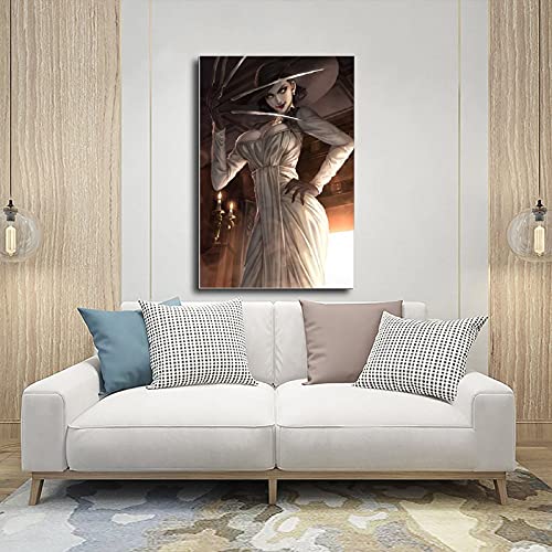 Game Resident Evil Village Lady Dimitrescu - Póster de 3 lienzos para decoración de sala de estar, dormitorio, decoración de 30 x 45 cm