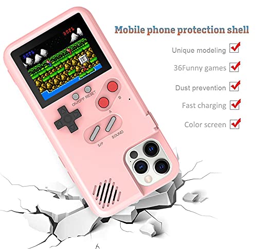 Gameboy - Funda para iPhone 3D, diseño retro con 36 juegos clásicos, color a prueba de golpes, videojuego para iPhone (rosa, para iPhone 13 Mini)