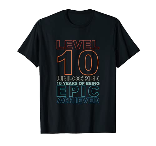 Gamer 10th Birthday Video Juegos Nivel Desbloqueado Regalo épico Camiseta