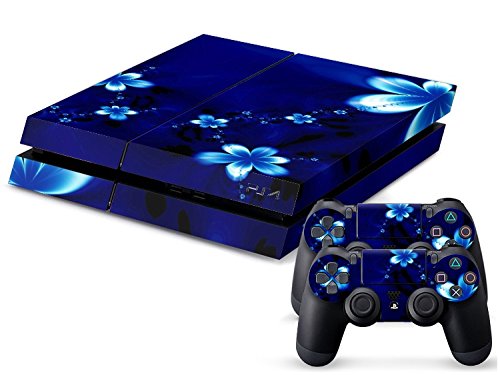 Gaminger Playstation 4 - Kit de Skins (Fundas Adhesivas) para Consola + 2 mandos de Control – Blue Flower