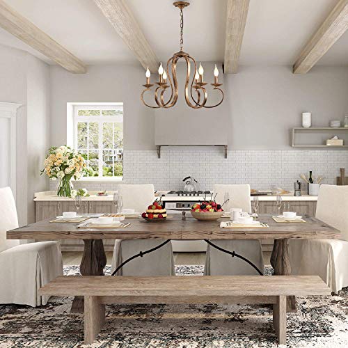 Ganeed Candelabros de bronce, candelabro colgante de hierro retro, luz colgante rústica con vela de 6 luces, lámpara de techo de granja industrial, iluminación de isla de cocina de altura ajustable