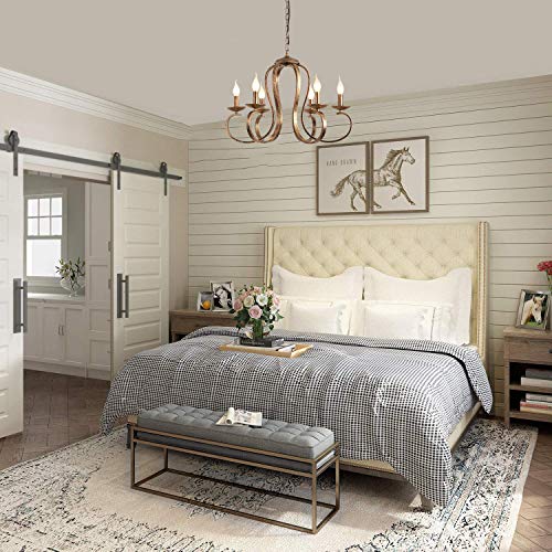 Ganeed Candelabros de bronce, candelabro colgante de hierro retro, luz colgante rústica con vela de 6 luces, lámpara de techo de granja industrial, iluminación de isla de cocina de altura ajustable