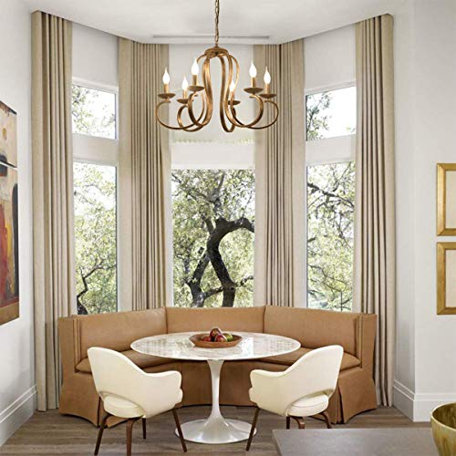 Ganeed Candelabros de bronce, candelabro colgante de hierro retro, luz colgante rústica con vela de 6 luces, lámpara de techo de granja industrial, iluminación de isla de cocina de altura ajustable