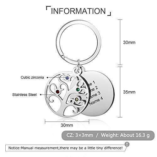 Gaosh 2-4 nombre personalizado árbol de la vida colgante llavero llavero familiar para padre papá madre mamá pareja marido esposa esposa regalo de joyería para mejores amigos mujeres hombres (4 Names)