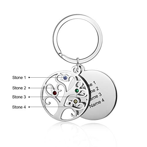 Gaosh 2-4 nombre personalizado árbol de la vida colgante llavero llavero familiar para padre papá madre mamá pareja marido esposa esposa regalo de joyería para mejores amigos mujeres hombres (4 Names)