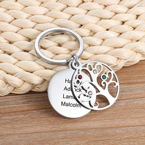 Gaosh 2-4 nombre personalizado árbol de la vida colgante llavero llavero familiar para padre papá madre mamá pareja marido esposa esposa regalo de joyería para mejores amigos mujeres hombres (4 Names)