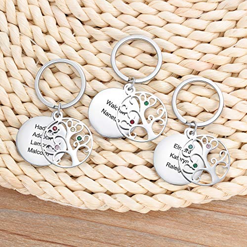 Gaosh 2-4 nombre personalizado árbol de la vida colgante llavero llavero familiar para padre papá madre mamá pareja marido esposa esposa regalo de joyería para mejores amigos mujeres hombres (4 Names)