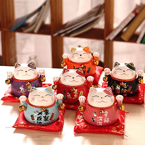 GARNECK Hucha japonesa de cerámica Neko Lucky Cat Coin Bank Feng Shui Piggy Box Luck And Fortune Figuritas de colección Estatua para 2021 New Year Ornament (azul)