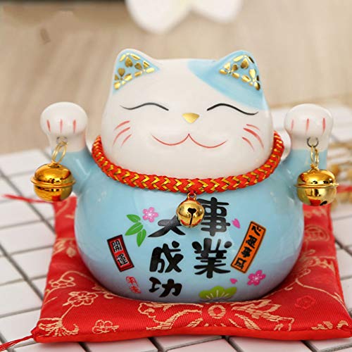 GARNECK Hucha japonesa de cerámica Neko Lucky Cat Coin Bank Feng Shui Piggy Box Luck And Fortune Figuritas de colección Estatua para 2021 New Year Ornament (azul)
