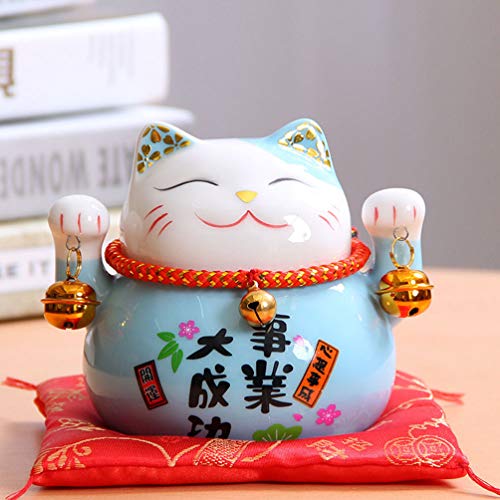 GARNECK Hucha japonesa de cerámica Neko Lucky Cat Coin Bank Feng Shui Piggy Box Luck And Fortune Figuritas de colección Estatua para 2021 New Year Ornament (azul)