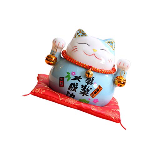 GARNECK Hucha japonesa de cerámica Neko Lucky Cat Coin Bank Feng Shui Piggy Box Luck And Fortune Figuritas de colección Estatua para 2021 New Year Ornament (azul)