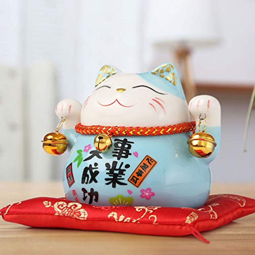 GARNECK Hucha japonesa de cerámica Neko Lucky Cat Coin Bank Feng Shui Piggy Box Luck And Fortune Figuritas de colección Estatua para 2021 New Year Ornament (azul)