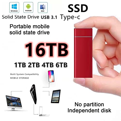 GAXIABDH SSD Externo porttil, 500GB 1TB 2TB 4TB 8TB 16TB Disco Duro de Estado slido mvil, USB 3.1/Type-C, Disco Duro Externo Delgado para PC Laptop y Mac