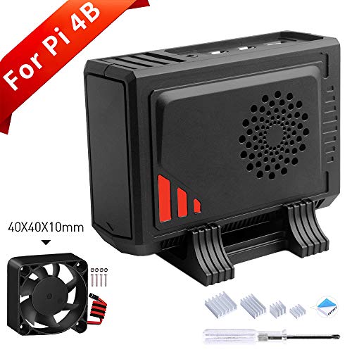 GeeekPi Raspberry Pi 4 Model B Caja, Raspberry Pi 4 Case con ventilador de enfriamiento 40X40X10mm y 4pcs Raspberry Pi 4 Disipador térmico para Raspberry Pi 4 Model B