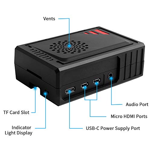 GeeekPi Raspberry Pi 4 Model B Caja, Raspberry Pi 4 Case con ventilador de enfriamiento 40X40X10mm y 4pcs Raspberry Pi 4 Disipador térmico para Raspberry Pi 4 Model B