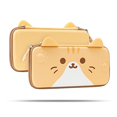 GeekShare Funda para Nintendo Switch Serie de Orejas de Gato, Estuche Portatil Compatible con Consola y Accesorios de Switch, Funda de Viaje Switch con Correa de Muñeca Extraíble(Amarillo)