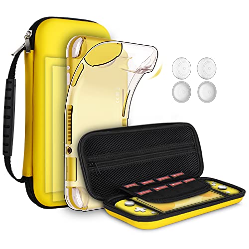 GeeRic Funda Compatible para Switch Lite, Accesorio 8 Piezas Funda Silicona Protector de Pantalla Compatible para Switch Lite,2 Pieces 4 Tapas de Pulgar y Agarre de Almacenamiento Amarillo
