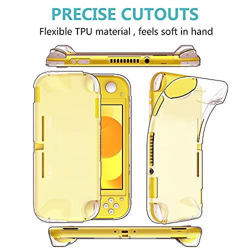 GeeRic Funda Compatible para Switch Lite, Accesorio 8 Piezas Silicona Funda y 2 Pieces Protector de Pantalla Compatible para Switch Lite,4 Tapas de Pulgar y Agarre de Almacenamiento,Amarillo