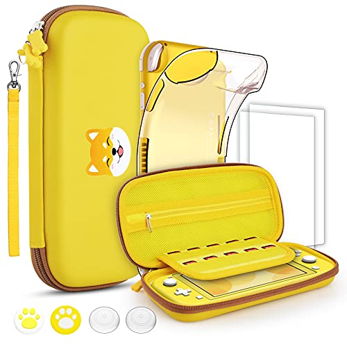 GeeRic Funda Compatible para Switch Lite, Accesorio 8 Piezas Silicona Funda y 2 Pieces Protector de Pantalla Compatible para Switch Lite,4 Tapas de Pulgar y Agarre de Almacenamiento,Amarillo