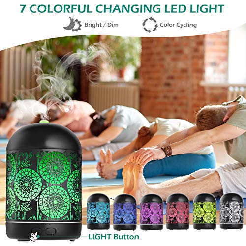 GeeRic Humidificador Aceites Esenciales,300ml humificador de Aromas en Metal Difusor de Aceite perfumado Nebulizador silencioso para aceites Esenciales con 7 Colores LED para Yoga Oficina Negro