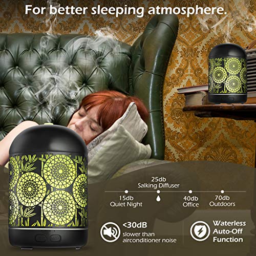 GeeRic Humidificador Aceites Esenciales,300ml humificador de Aromas en Metal Difusor de Aceite perfumado Nebulizador silencioso para aceites Esenciales con 7 Colores LED para Yoga Oficina Negro
