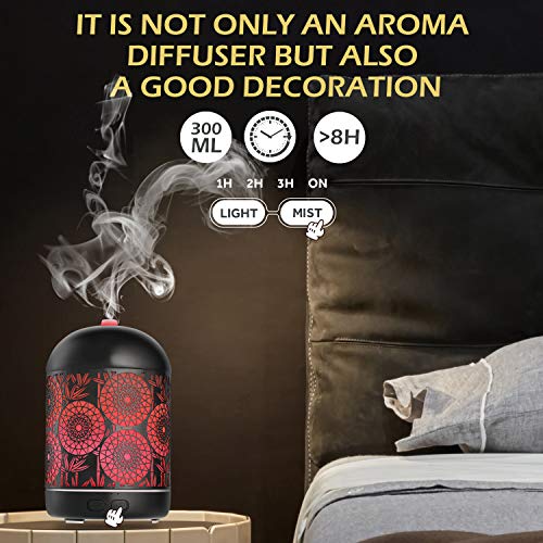 GeeRic Humidificador Aceites Esenciales,300ml humificador de Aromas en Metal Difusor de Aceite perfumado Nebulizador silencioso para aceites Esenciales con 7 Colores LED para Yoga Oficina Negro