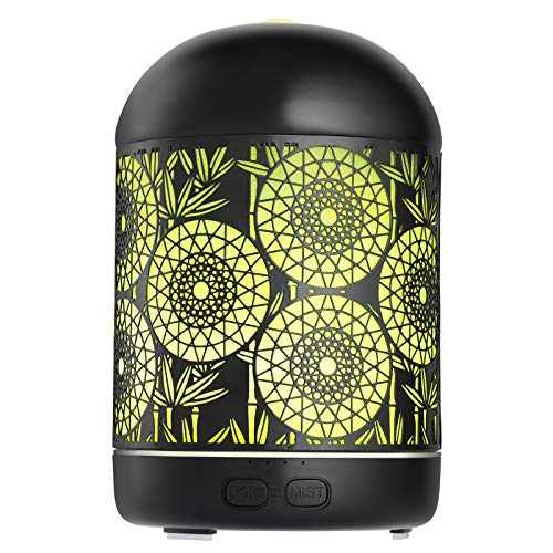GeeRic Humidificador Aceites Esenciales,300ml humificador de Aromas en Metal Difusor de Aceite perfumado Nebulizador silencioso para aceites Esenciales con 7 Colores LED para Yoga Oficina Negro