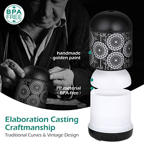 GeeRic Humidificador Aceites Esenciales,300ml humificador de Aromas en Metal Difusor de Aceite perfumado Nebulizador silencioso para aceites Esenciales con 7 Colores LED para Yoga Oficina Negro