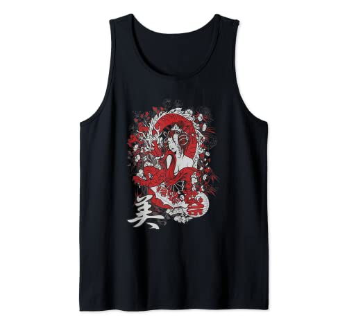 Geisha lewd girl mighty dragon spirit Camiseta sin Mangas