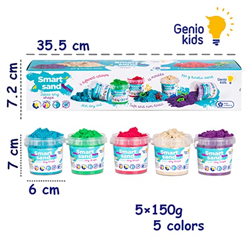 GenioKids Arena mágica para niños 5 colores - 750 g, Natural Eco Dry Moon Kinect Play Kids Smart Sand